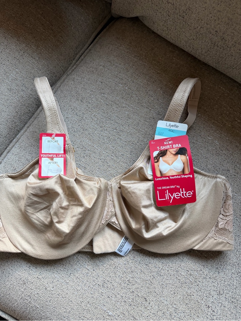 NWT Lilyette Nude T-Shirt Bra, Size 40C Supportive Everyday Shape